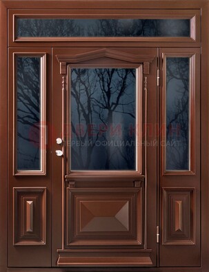 Коричневая металлическая дверь со стеклом ДС-67 в Уфе