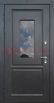 Чёрная металлическая дверь со стеклом ДС-77 в Уфе