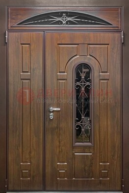 Большая металлическая дверь со стеклом и ковкой ДСК-145 в Уфе