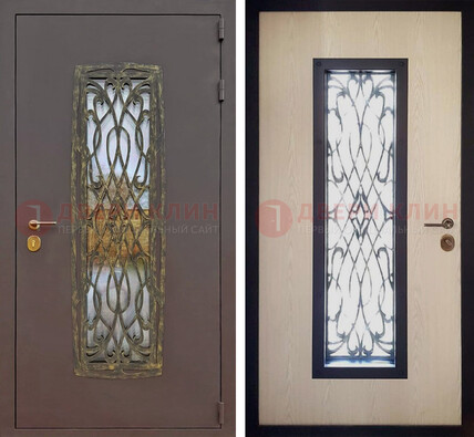 Уличная дверь порошок со стеклом и ковкой ДСК-168 коричневая в Уфе