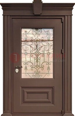Металлическая дверь со стеклом и ковкой в классическом стиле ДСК-185 в Уфе