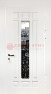 Белая стальная дверь винорит со стеклом и ковкой ДСК-191 в Уфе