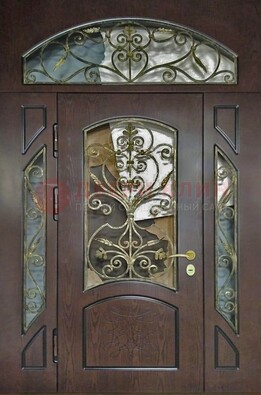 Входная дверь Винорит со стеклом и ковкой и фрамугами ДСК-213 в Уфе