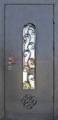 Темная стальная дверь Порошок со стеклом и ковкой ДСК-217 в Уфе