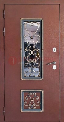 Уличная дверь Порошок со стеклом и ковкой для дома ДСК-218 в Уфе