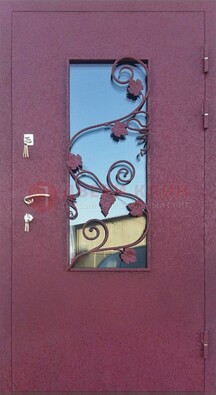 Железная дверь Порошок со стеклом и ковкой лозы ДСК-220 в Уфе
