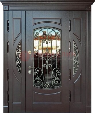 Полуторная железная дверь Винорит со стеклом и ковкой ДСК-231 в Уфе