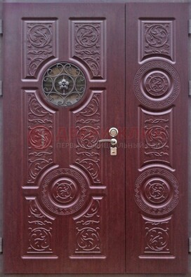 Красная железная дверь Винорит со стеклом и ковкой ДСК-235 в Уфе