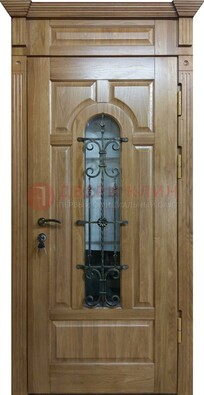 Металлическая дверь массив со стеклом и ковкой для дома ДСК-246 в Уфе