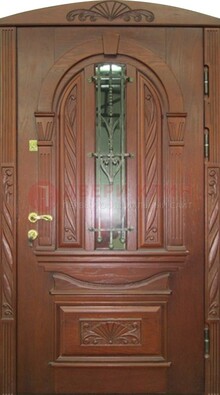 Узорная железная дверь массив со стеклом и ковкой ДСК-247 в Уфе