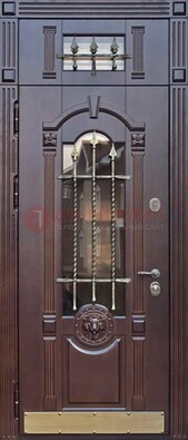 Металлическая дверь массив со стеклом и ковкой с фрамугой ДСК-249 в Уфе
