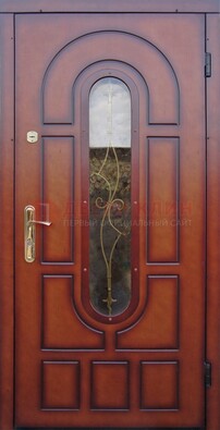 Яркая металлическая дверь Винорит со стеклом и ковкой ДСК-268 в Уфе