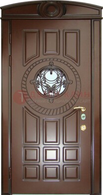 Шоколадная металлическая дверь Винорит со стеклом и ковкой ДСК-269 в Уфе
