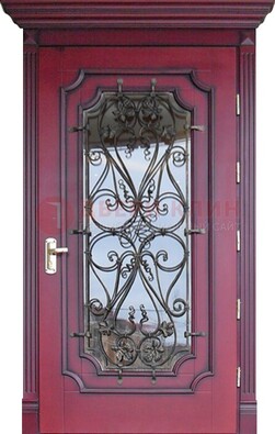 Красная стальная дверь Винорит со стеклом и ковкой ДСК-271 в Уфе