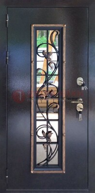 Железная дверь с порошковым напылением стеклом и ковкой ДСК-279 в Уфе