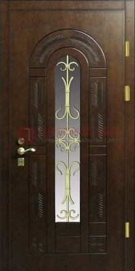 Дизайнерская металлическая дверь со стеклом и ковкой ДСК-50 в Уфе