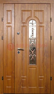 Стальная дверь со стеклом и цветной ковкой ДСК-78 для панельного дома в Уфе