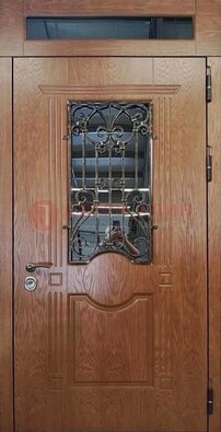 Металлическая входная дверь со стеклом и ковкой для дома ДСК-96 в Уфе
