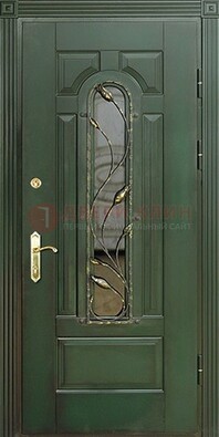 Железная дверь со стеклом и ковкой ДСК-9 для офиса в Уфе