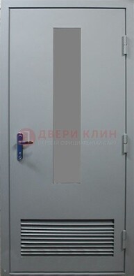 Серая металлическая техническая дверь с декоративной вставкой ДТ-14 в Уфе