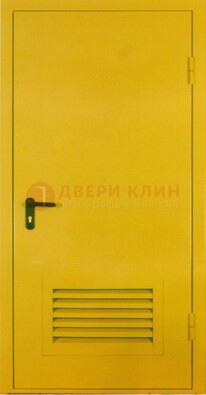 Желтая металлическая противопожарная дверь с вентиляционной решеткой ДТ-15 в Уфе