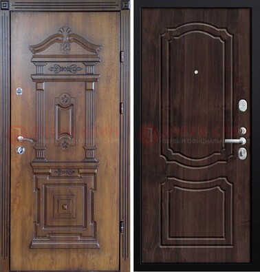 Темная железная филенчатая дверь с виноритом Тисненый орех внутри ДВТ-132 во Владимире