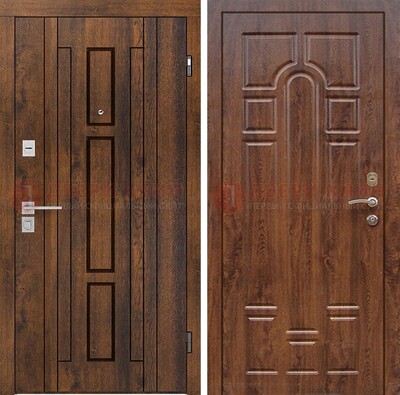Стальная коричневая дверь с МДФ и коричневой МДФ внутри ДМ-1388 в Уфе