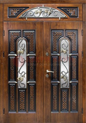 Входная двухстворчатая дверь с виноритом и ковкой ДВТ-183 в Уфе