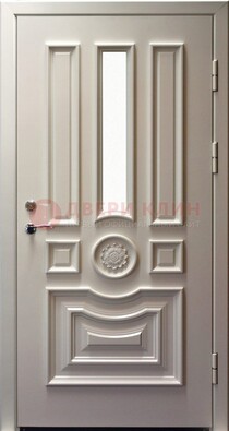 Белая уличная дверь с виноритом и стеклом ДВТ-201 в Уфе