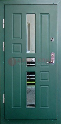 Зеленая железная  дверь с виноритом и зеркалом ДВТ-205 в Севастополе