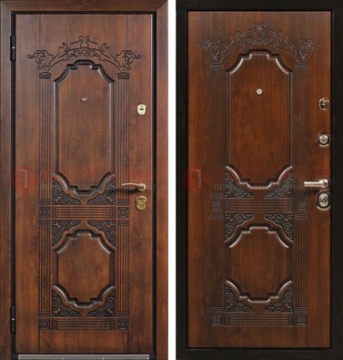 Коричневая железная дверь с виноритом и узором ДВТ-211 в Уфе