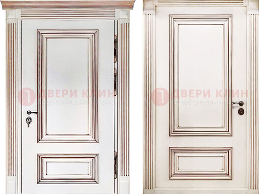 Белая металическая дверь с виноритом для дома ДВТ-239 в Уфе