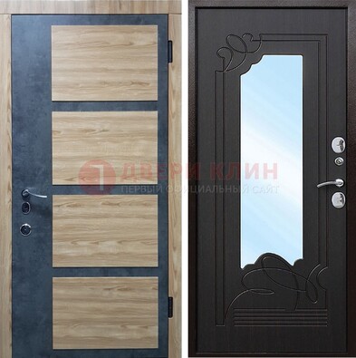 Светлая металлическая дверь c фрезерованной МДФ с зеркалом ДЗ-103 в Уфе