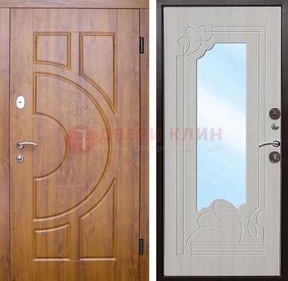 Коричневая металлическая дверь c МДФ с узором и зеркалом ДЗ-105 в Уфе