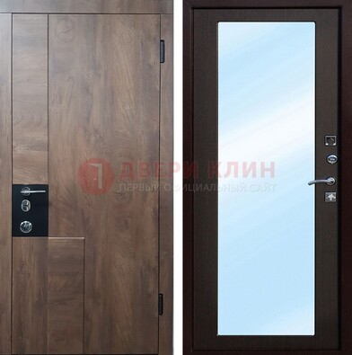 Коричневая металлическая дверь c МДФ с зеркалом ДЗ-106 в Архангельске