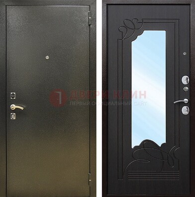 Железная темная дверь c порошковым напылением и МДФ с узором и зеркалом ДЗ-111 в Уфе