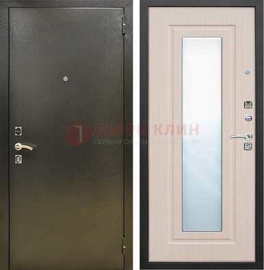 Входная темная дверь c порошковым покрытием и МДФ Белый дуб и зеркалом ДЗ-112 в Уфе