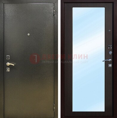 Входная темно-серая дверь c порошковым покрытием и МДФ с зеркалом ДЗ-114 в Уфе