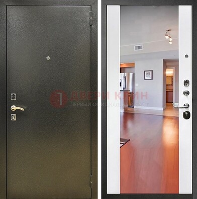 Входная темно-серая дверь c порошковым покрытием и Белой МДФ с зеркалом ДЗ-115 в Уфе