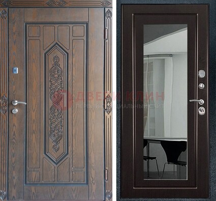 Уличная коричневая дверь c виноритом и МДФ Венге с зеркалом ДЗ-116 в Уфе