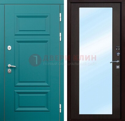 Зеленая входная дверь терморазрыв c виноритом и МДФ с зеркалом ДЗ-122 в Уфе