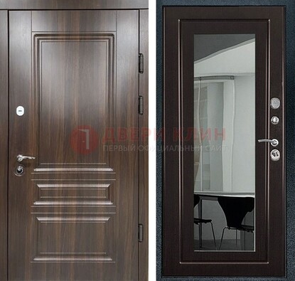 Железная коричневая дверь с МДФ Венге c зеркалом ДЗ-124 в Уфе