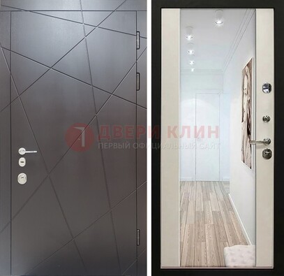 Железная коричневая дверь со светлой МДФ внутри и зеркалом ДЗ-125 в Уфе