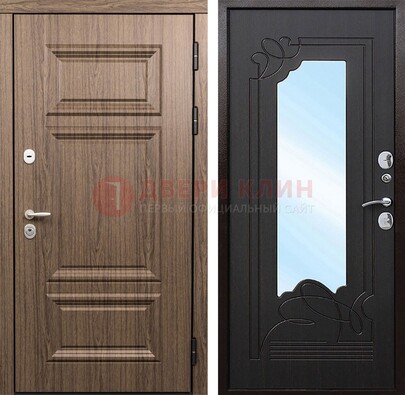 Входная коричневая дверь с зеркалом МДФ Венге ДЗ-127 в Уфе