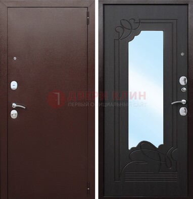 Коричневая стальная дверь с зеркалом ДЗ-18 в Уфе