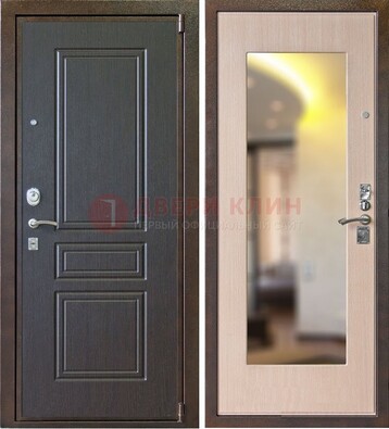 Коричневая стальная дверь с зеркалом МДФ внутри ДЗ-27 в Уфе