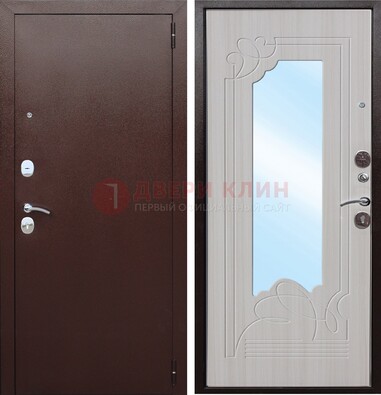 Коричневая металлическая дверь с зеркалом МДФ внутри ДЗ-33 в Уфе