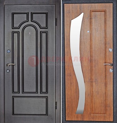 Темная железная дверь с зеркалом ДЗ-35 в Уфе
