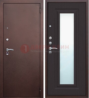 Коричневая металлическая дверь с зеркалом ДЗ-43 в Уфе