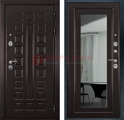 Темная металлическая дверь с зеркалом МДФ внутри ДЗ-4 в Уфе